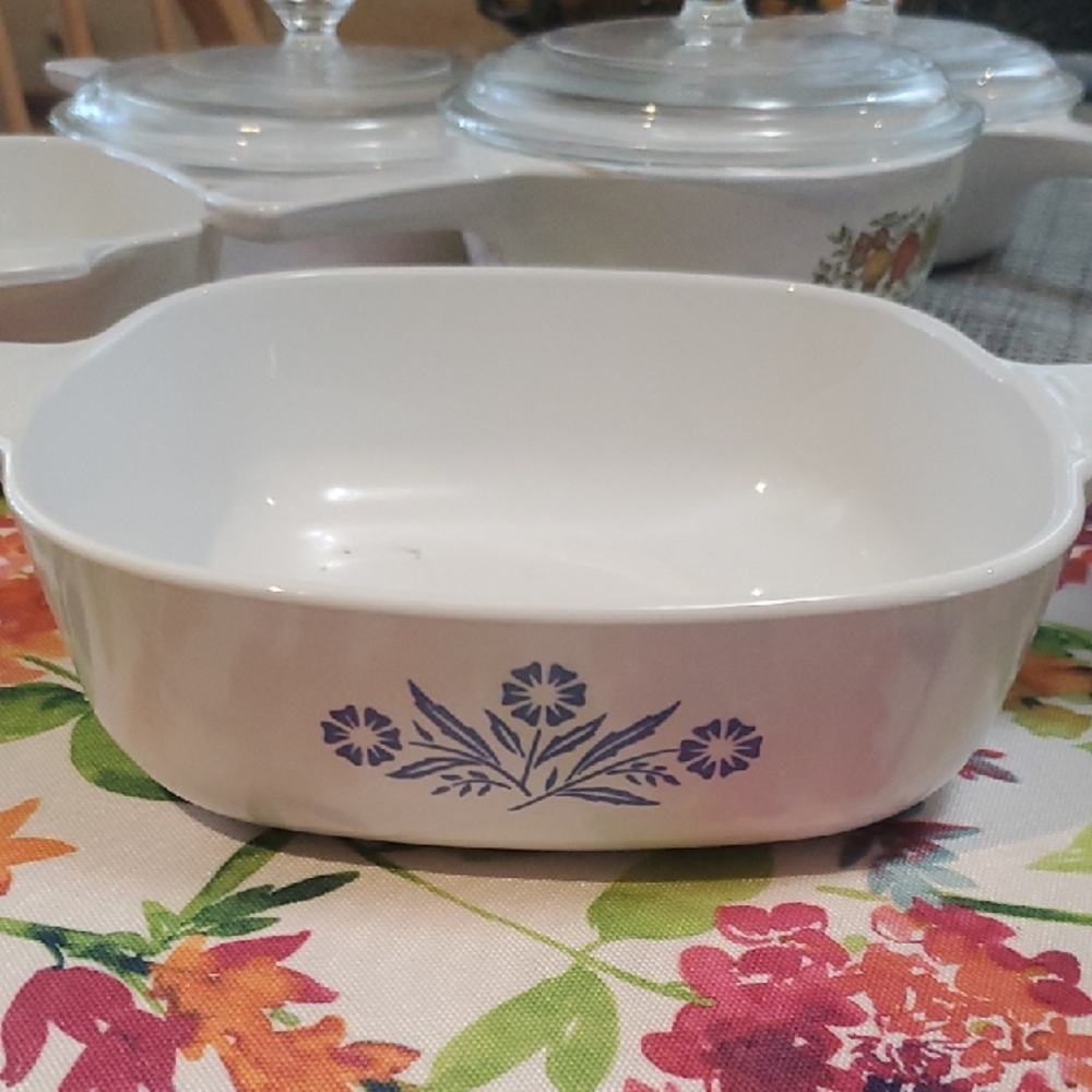 Corningware White Dish with Blue Floral Design